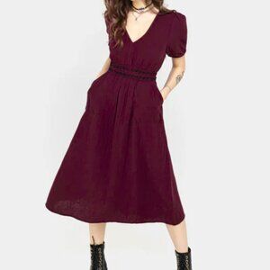 Disturbia Poultice Burgundy Midi Dress Goth Cottage Core